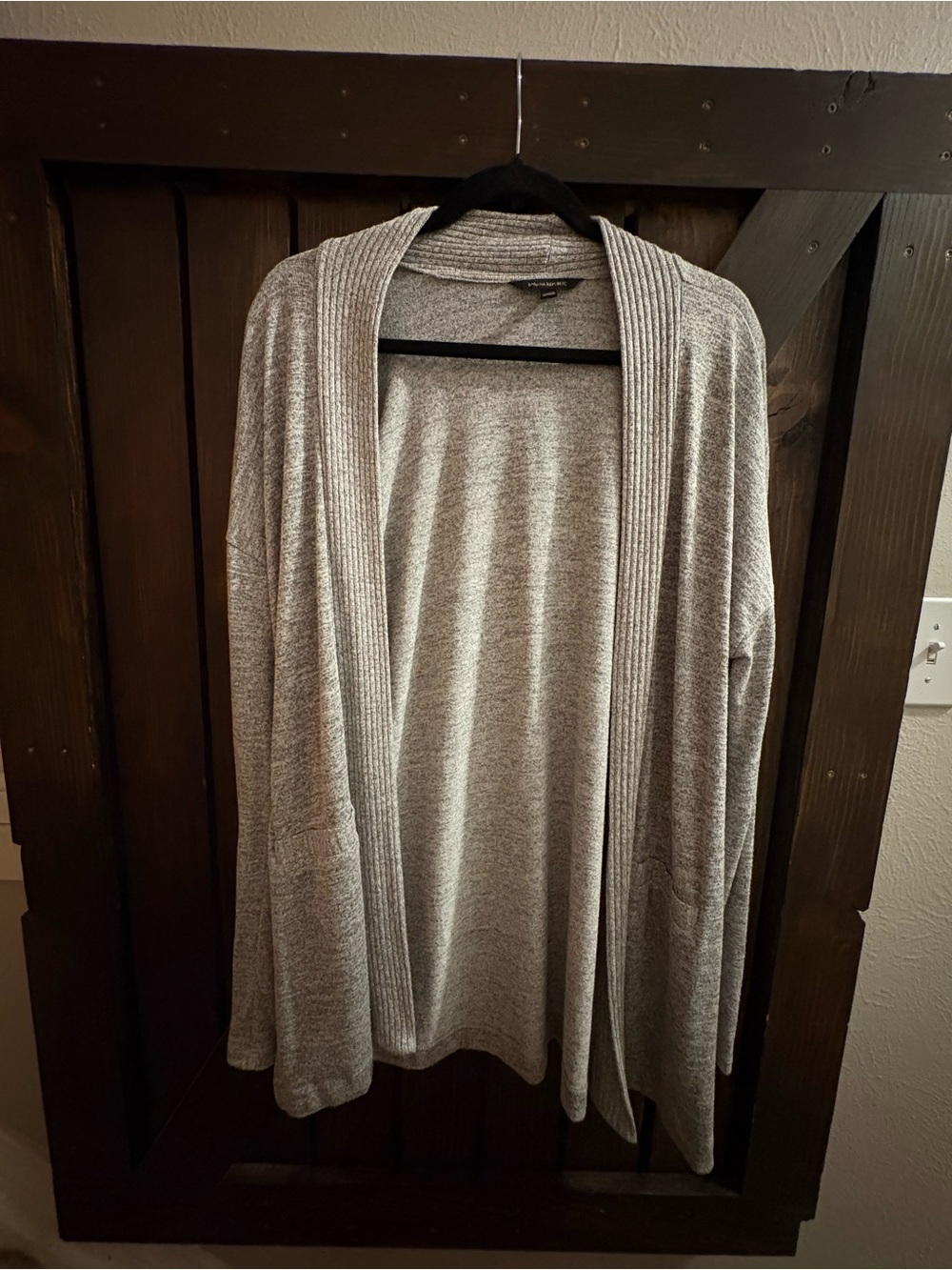 Banana Republic Heather Gray Open-Front Ribbed Trim Cardigan